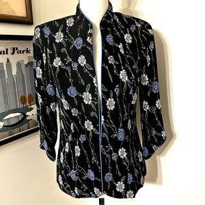 Alex Evenings Black Floral Metallic Open-Front Jacket Size M
